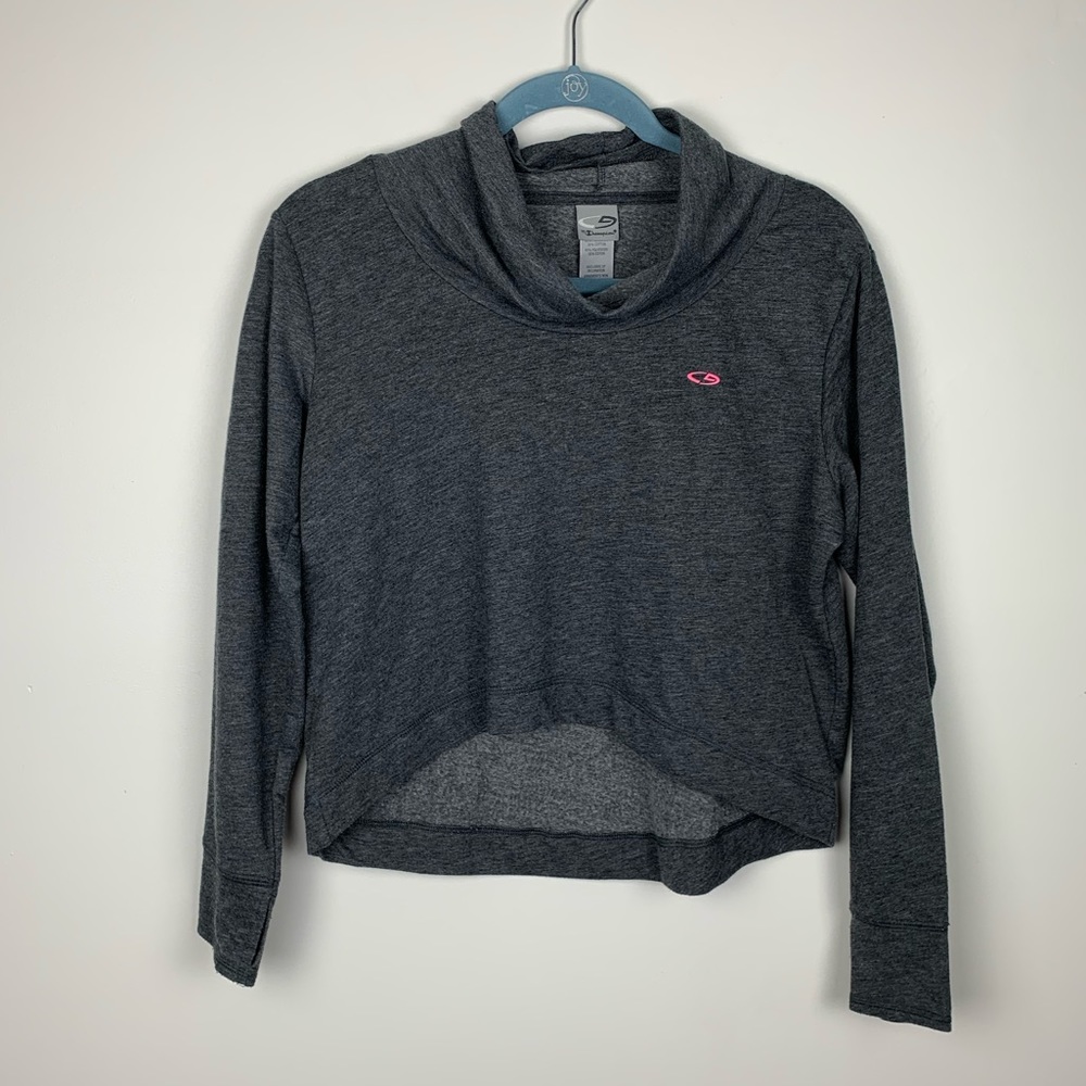 C9 by Champion Kids Gray Athletic Cowl Neck Cropped Long Sleeve Top